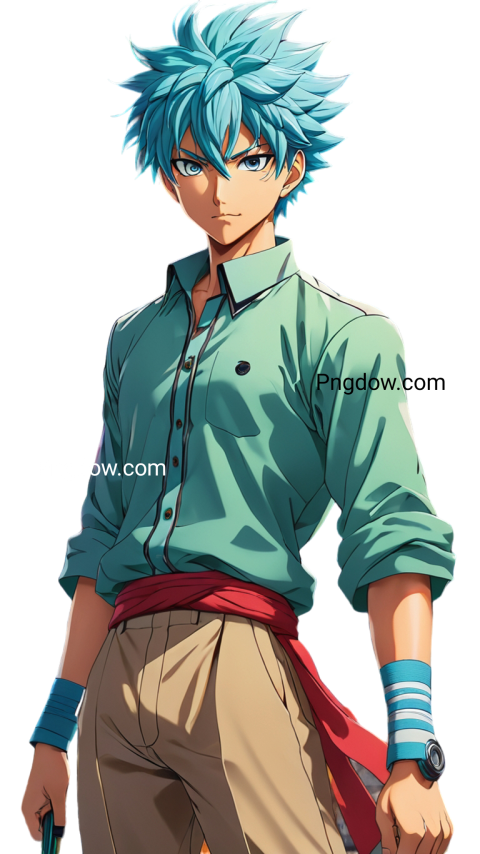 Blue haired anime character wearing a green shirt, Gojo PNG