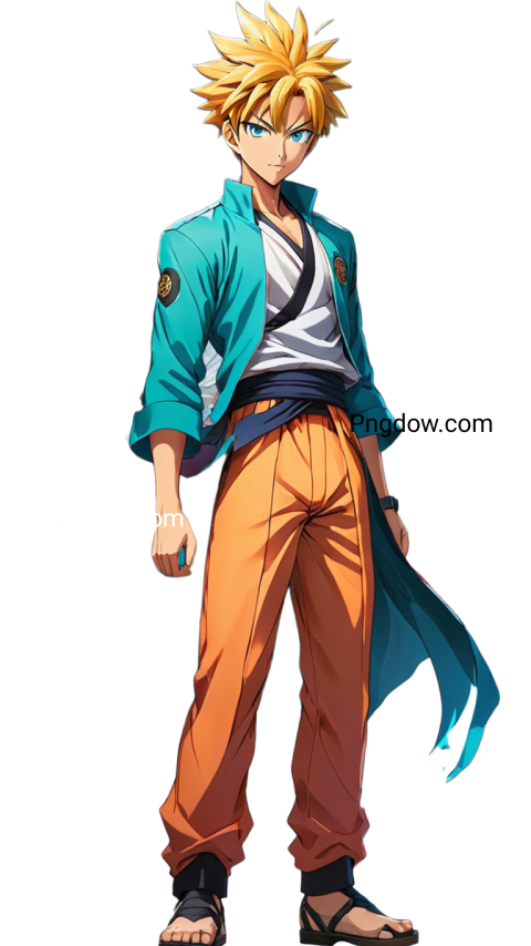 Gojo PNG, Anime character with orange hair and blue pants