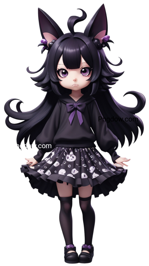 Kuromi PNG, Anime girl with black hair and cat ears