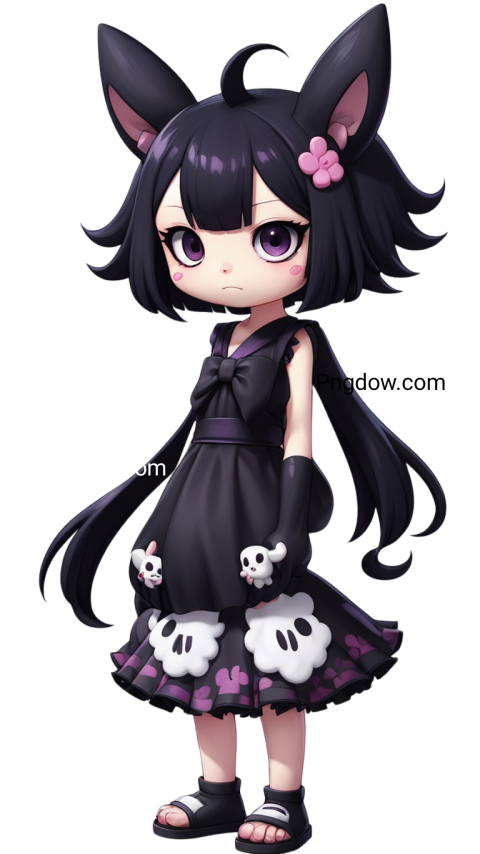 Kuromi PNG featuring an anime girl with long black hair and cat ears