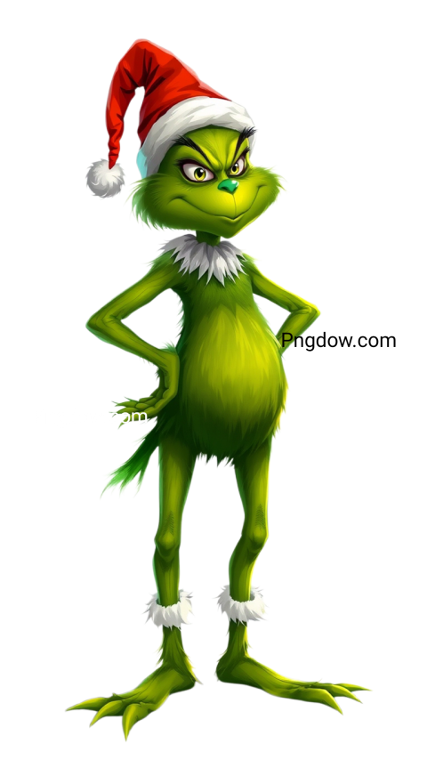 A Grinch character with a mischievous grin stands prominently against a solid black background