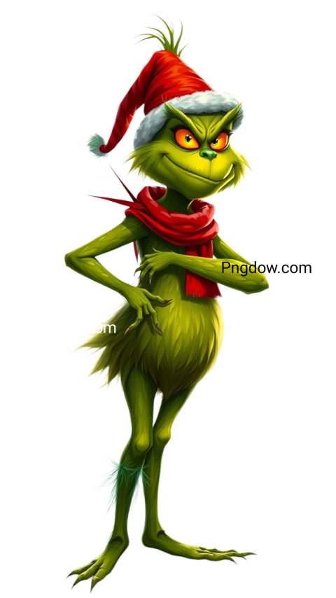 A cheerful Grinch character with a mischievous grin, depicted in vibrant colors, perfect for festive designs