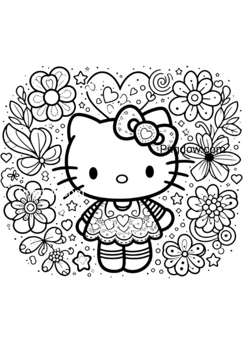 coloring pages hello kitty flower