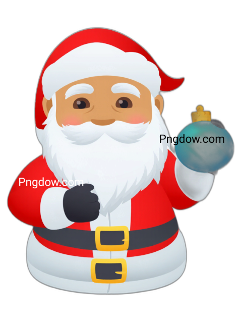 Santa Claus joyfully holds a blue ornament, embodying the festive spirit of Christmas in this vibrant PNG clipart