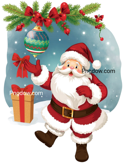 Santa Claus in festive attire, surrounded by Christmas decorations, perfect for holiday themed projects and designs