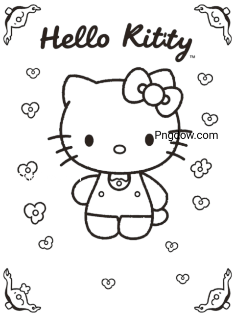 Downloadable coloring page featuring Hello Kitty, perfect for creative activities and fun for all ages