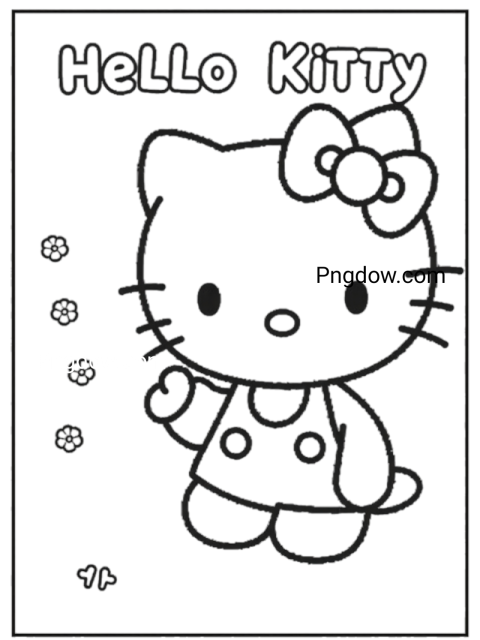 A coloring page featuring Hello Kitty, showcasing her iconic bow and cheerful expression, perfect for creative activities