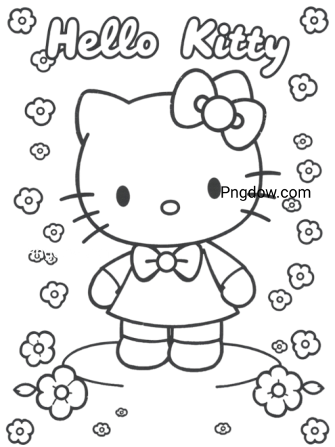 Free downloadable coloring page showcasing Hello Kitty, ideal for children and fans of the beloved character