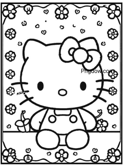 printable coloring page featuring Hello Kitty, perfect for creative activities and free to download