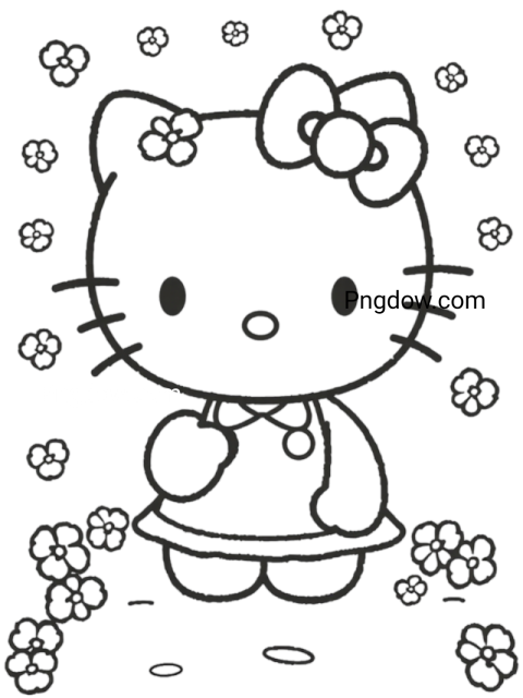 Hello Kitty coloring page available for download, ideal for artistic expression and enjoyment for children and adults alike