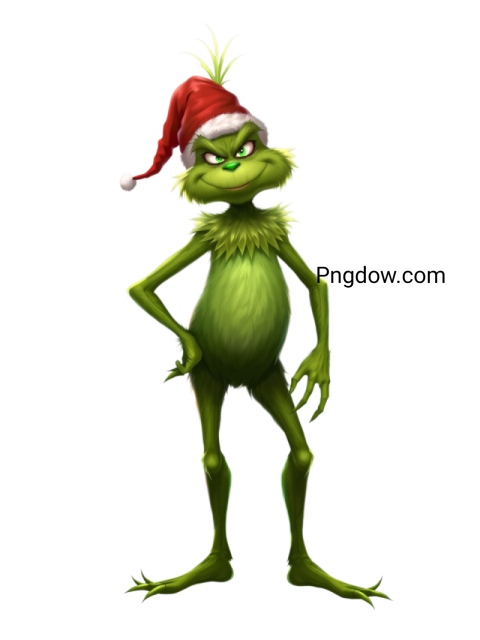 Grinch character wearing a festive Santa hat, showcasing a mischievous ...