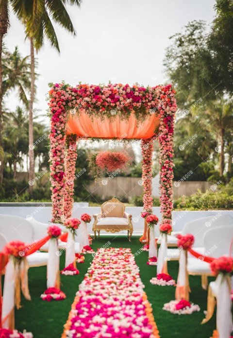 Captivating Floral Beachside Wedding Mandap Photo, A Breathtaking Moment