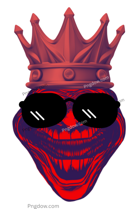 Cool red troll face with crown and sunglasses, PNG image for free download