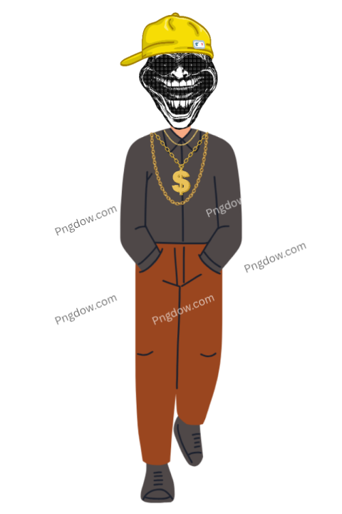 Troll Face in Rapper Outfit with Gold Chain and Cap