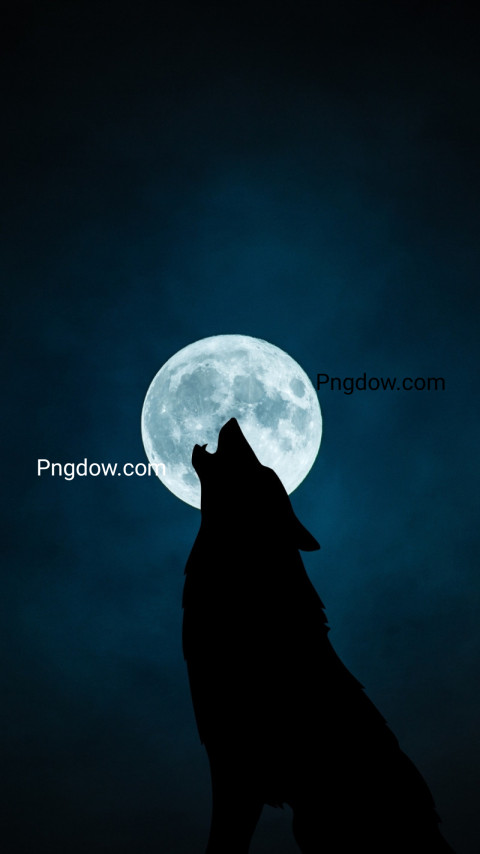 Dark Blue Illustrated Wolf Moon Phone Wallpaper
