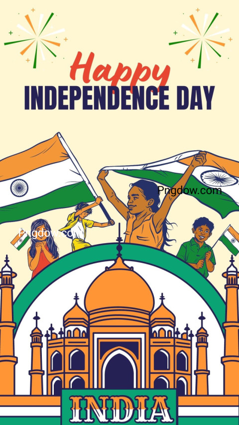 Green and Yellow Illustrative Indian Independence Day WhatsApp Status