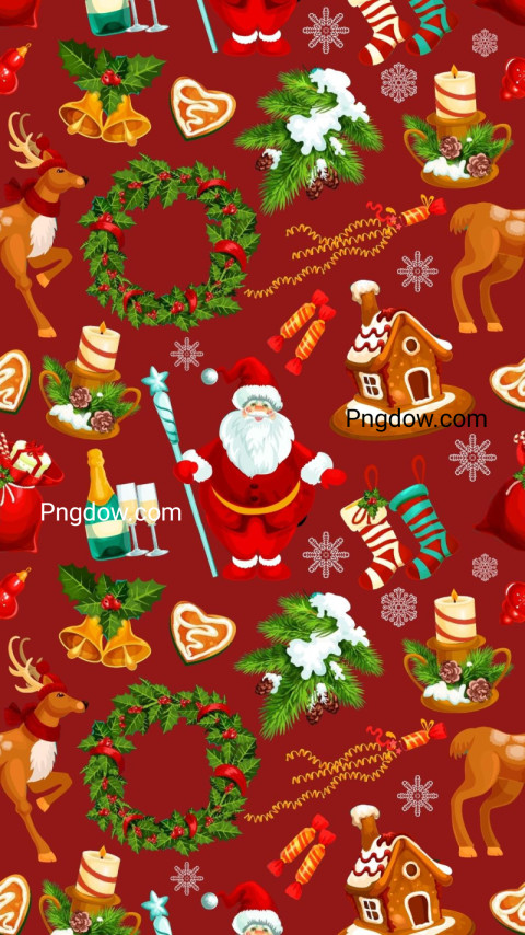 Red And White Illustrated Merry Christmas Phone Wallpaper