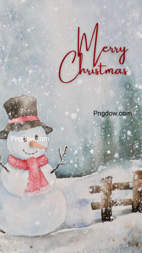 Light Grey Watercolor Snowman Merry Christmas Phone Wallpaper
