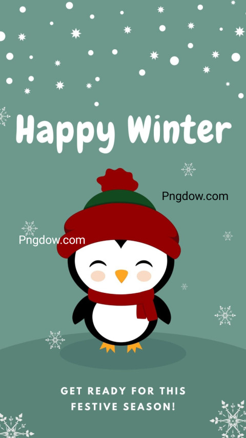 Blue Happy winter And Red Penguin Phone Wallpaper
