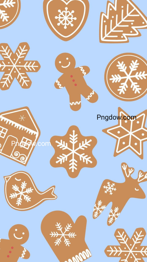 Blue Brown Christmas Gingerbread Cookies Phone Wallpaper