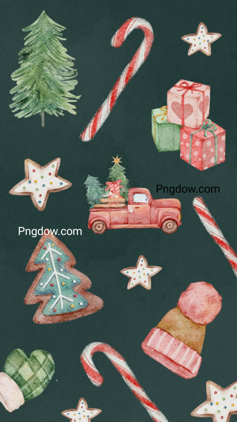 Green Watercolor Illustrations Christmas Phone Wallpaper free