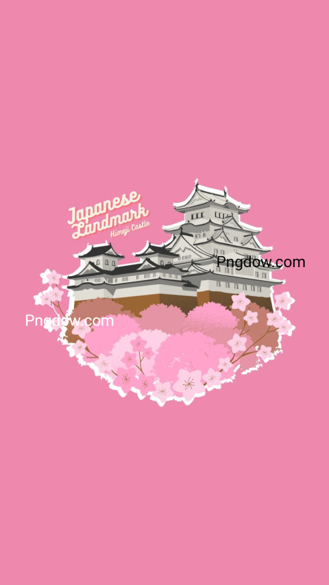 Pink Illustration Japanese Landmark Himeji Castle Phone Wallpaper
