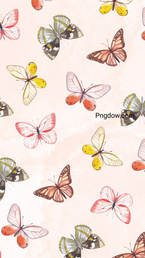 Delicate Pink Watercolor Butterflies Phone Wallpaper