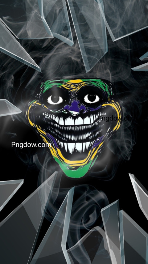 Mardi Gras mask emitting smoke, set against troll face wallpaper