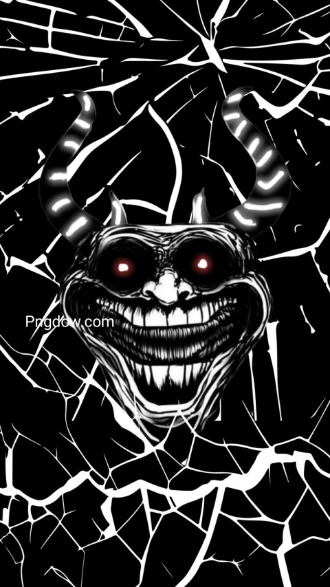 A black and white creepy face with horns, a troll face wallpaper