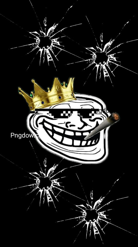Troll face with crown and cigarette, perfect for a wallpaper