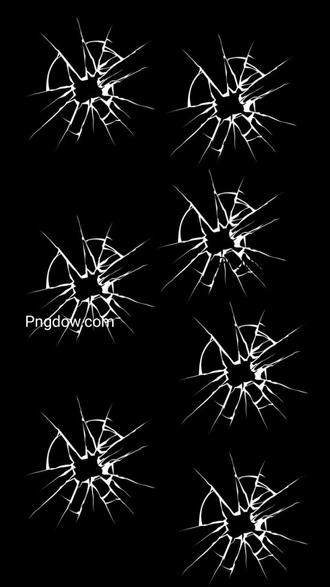 Six shattered glass pieces on black wallpaper