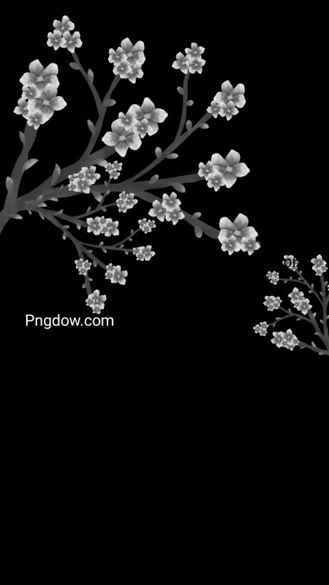 Monochrome tree with flowers on black wallpaper