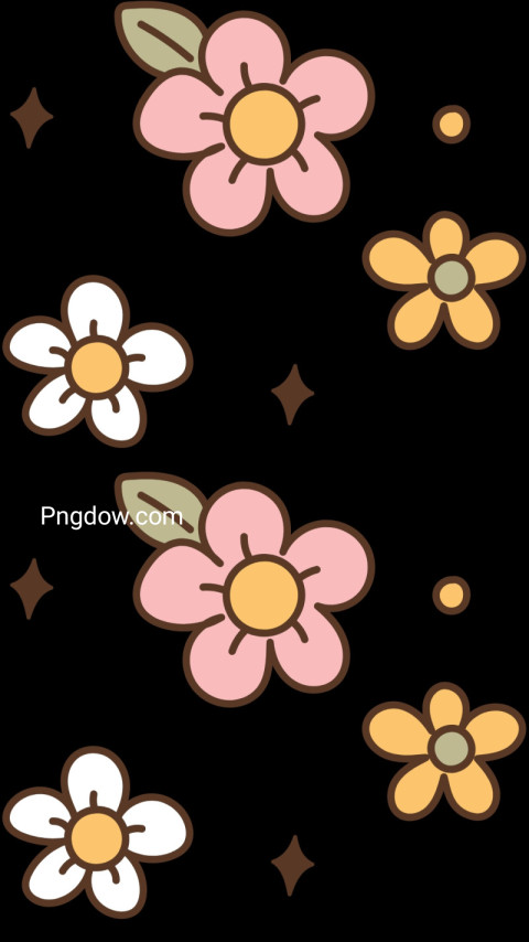 Black wallpaper with vibrant pink and yellow flowers