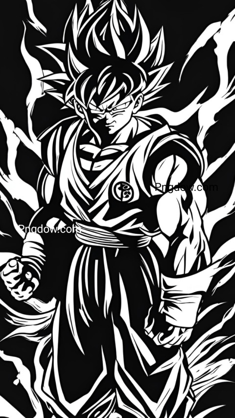 A black and white wallpaper featuring Goku from Dragon Ball