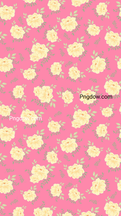 Pink and yellow floral pattern on pink preppy wallpaper