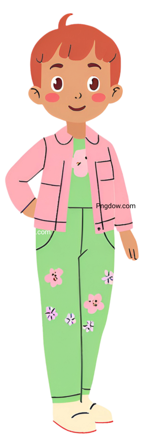 A cartoon boy in pink pants and a green jacket, cocomelon png