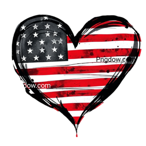 Heart shaped American flag design on a black background, symbolizing patriotism and love for the United States