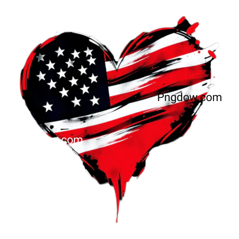 Heart shaped American flag design on a transparent background, symbolizing patriotism and love for the United States