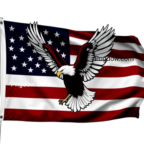 An eagle soaring above the American flag, symbolizing freedom and patriotism in a vibrant PNG format