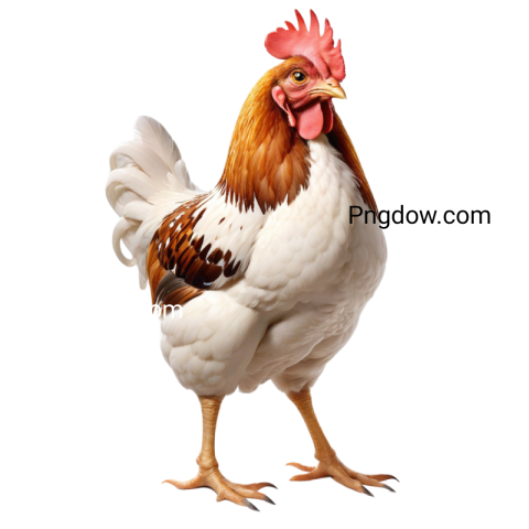 Brown and white chicken standing on black background  Chicken PNG