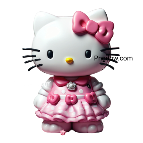 A pink dressed Hello Kitty figurine in a PNG format