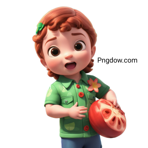 A cartoon girl holding a fruit in her hand, cocomelon png