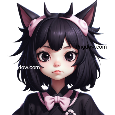 Anime girl with black hair and pink ears, Kuromi PNG