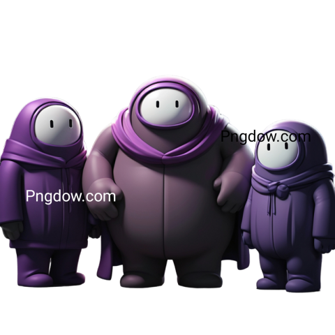 Three purple characters from Among Us standing together against a black background