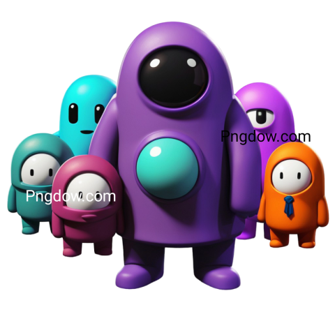 Colorful alien characters standing together, among us png