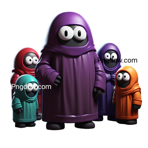 Colorful cartoon characters in robes, among us png