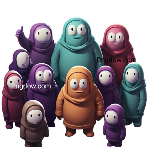 Colorful characters in front of black background, Among Us PNG, for free