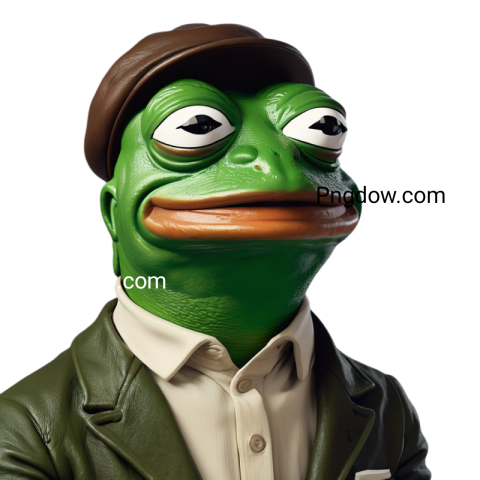 A frog statue in a hat and jacket, part of Pepe the Frog transparent PNGs collection