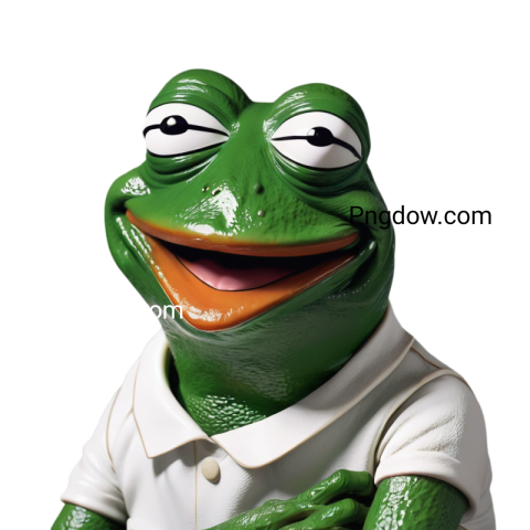 A smiling green frog in a white shirt, part of Pepe the Frog transparent PNGs
