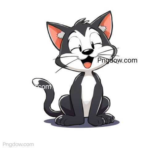 A cartoon cat, resembling Felix the Cat, sits with its mouth open, displaying a playful and animated expression